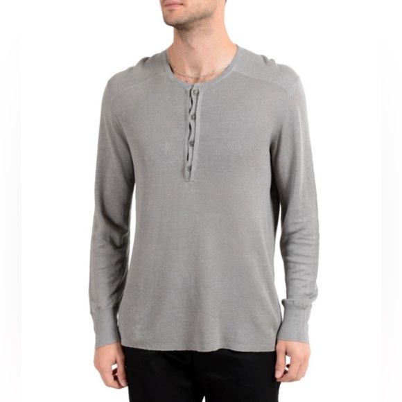 John Varvatos Other - John Varvatos Collection 100% Linen Henley Sweater Gray Medium Lightweight Knit